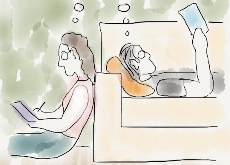 a cartoon of two introverts loving being alone together