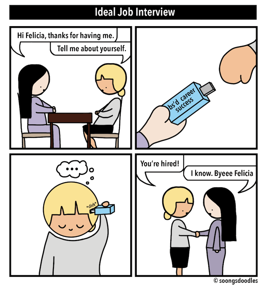 a cartoon of an introvert's ideal job interview