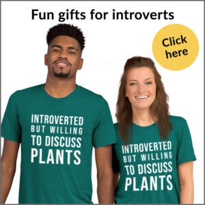 a couple wearing introverted but willing to discuss plants t-shirts from the introvert gift store