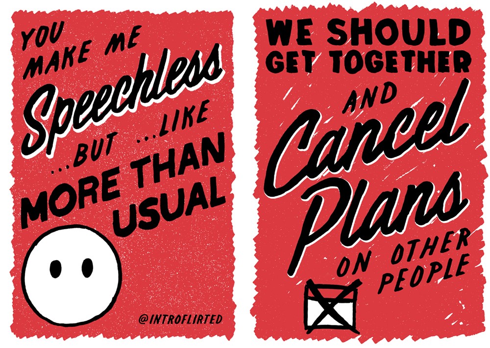 two Introflirted cards pick up lines for introverts
