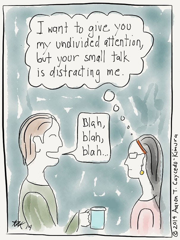 an INFJoe comic about small talk being distracting