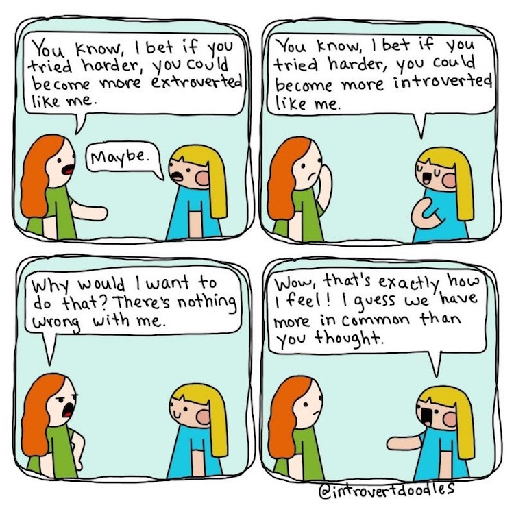 an Introvert Doodles comic about an introvert being told to try harder