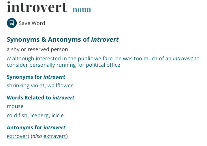 inaccurate synonyms for the dictionary definition of introvert
