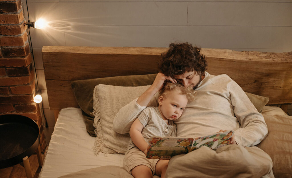 Introverted parents read to their child